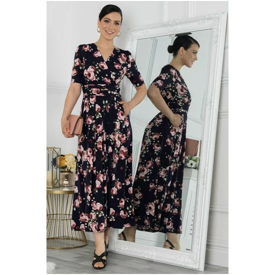 Jolie Moi Blue Kiera Wrap Front Maxi Dress 9 Jolie Moi Blue Kiera Wrap Front Maxi Dress - Image 7