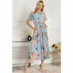 Jolie Moi Blue Anaiah Mesh Maxi Dress