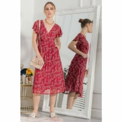 Jolie Moi Red Stacy Cross Front Mesh Dress -Jolie Moi Shop unnamed file 665