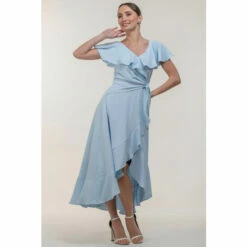 Jolie Moi Blue Vella Frill Wrap Maxi Dress