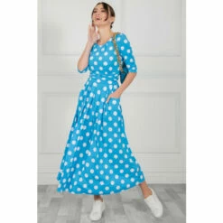Jolie Moi Blue Deasia Polka Dot Print Maxi Dress