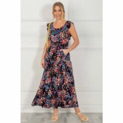 Jolie Moi Blue Adalena Frill Shoudler Maxi Dress