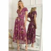 Jolie Moi Purple Eliza Dip Hem Mesh Maxi Dress
