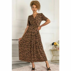 Jolie Moi Akayla Printed Brown Jersey Maxi Dress