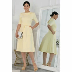 Jolie Moi Yellow Maayan Fold Neck Dress