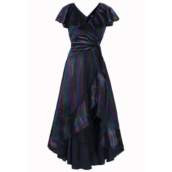 Jolie Moi Blue Print Ruffle Dip Hem Velvet Dress 7 Jolie Moi Blue Print Ruffle Dip Hem Velvet Dress - Image 5