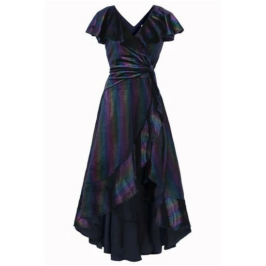 Jolie Moi Blue Print Ruffle Dip Hem Velvet Dress 8 Jolie Moi Blue Print Ruffle Dip Hem Velvet Dress - Image 6