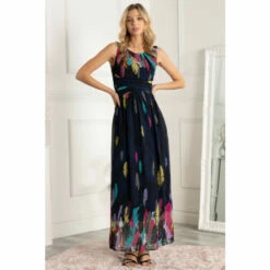 Jolie Moi Blue Printed Chiffon Belted Maxi Dress -Jolie Moi Shop unnamed file 854