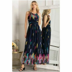 Jolie Moi Blue Printed Chiffon Belted Maxi Dress -Jolie Moi Shop unnamed file 857