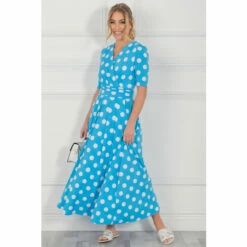 Jolie Moi Blue Odelia Wrap Front Maxi Dress