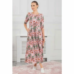 Jolie Moi Dorothy Pink 3/4 Sleeve Maxi Dress