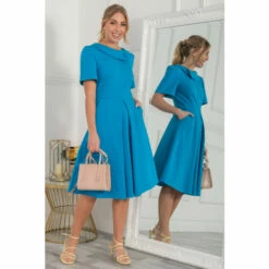 Jolie Moi Blue Sophia Button Collar Dress