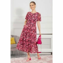 Jolie Moi Blue Gianna Print Mesh Maxi Dress